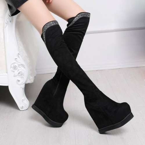 wedge thigh boots